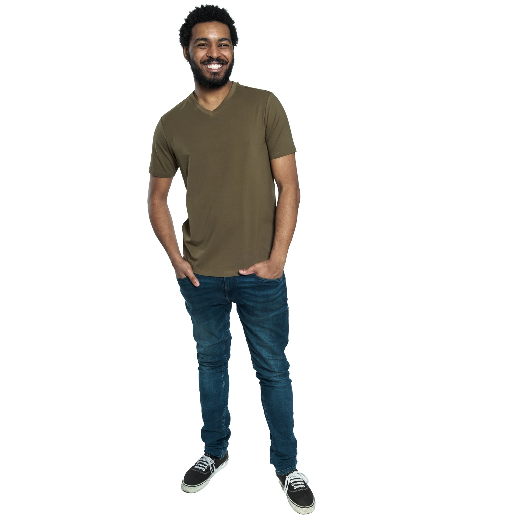 Organic V-Neck T-Shirt / Military Olive - Image 4