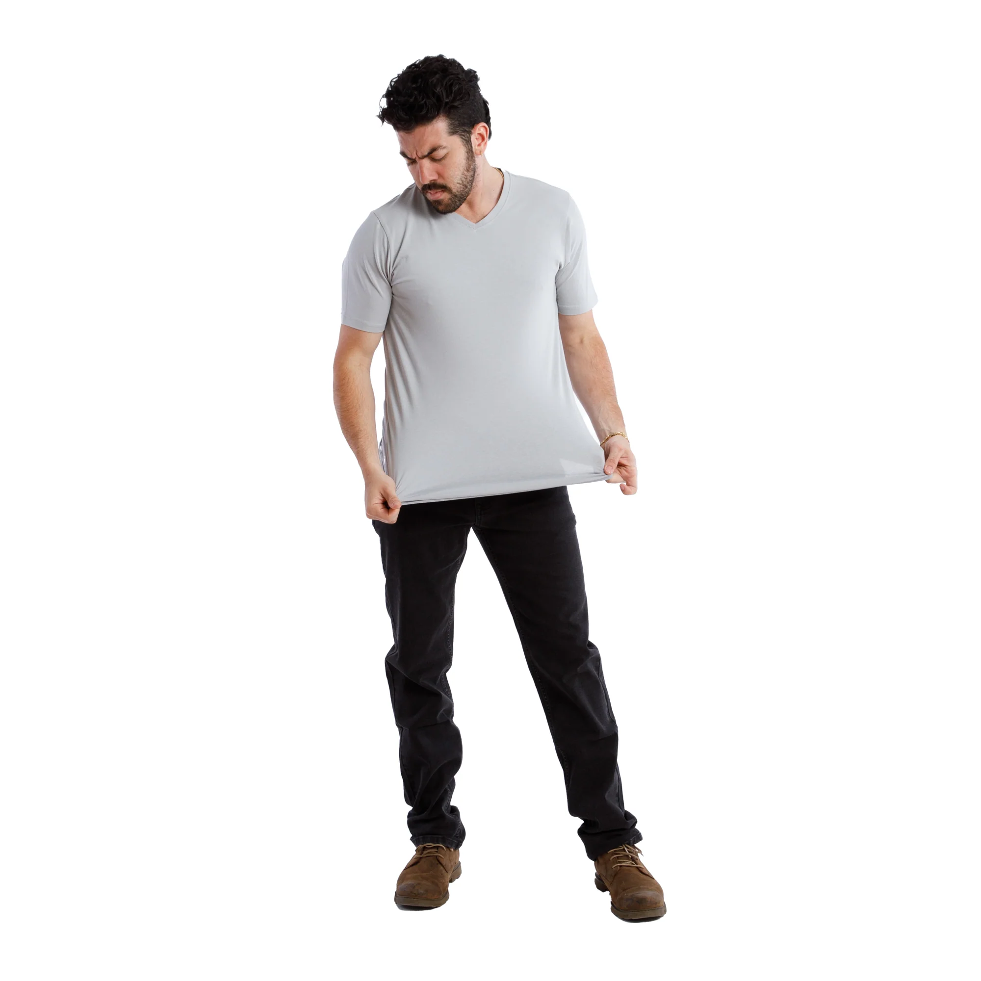 Organic V-Neck T-Shirt 3 Pack / Light Grey - Image 3